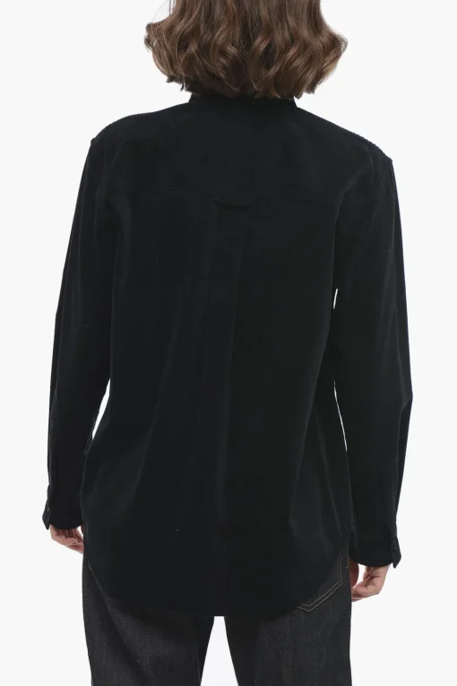 Fashion Overshirt in Velour a Coste con Patch Ricamato Donna Camicie