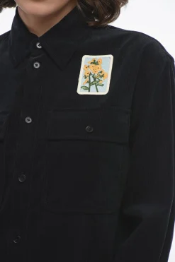 Fashion Overshirt in Velour a Coste con Patch Ricamato Donna Camicie