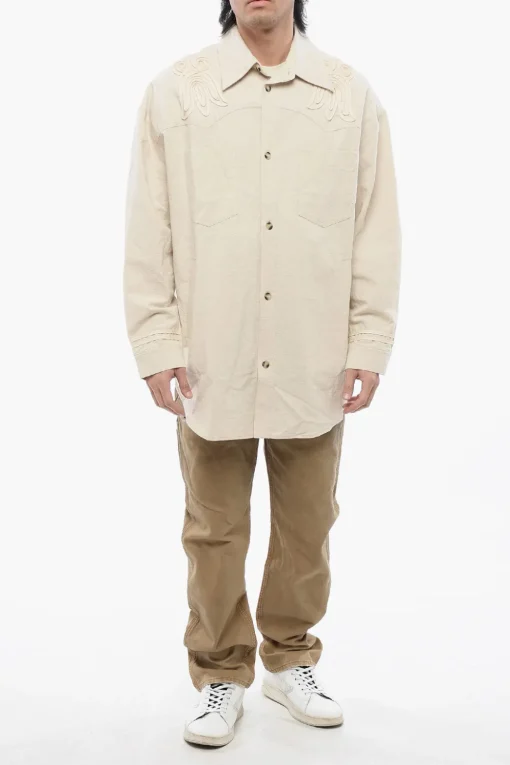 Fashion Overshirt MARLAS in Tinta Unita con Ricami Uomo Camicie