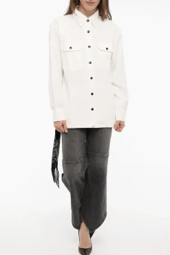 Overshirt PENNY in Cotone e Lino a Tinta Unita con Dettaglio Bandana></noscript>Destin Fashion