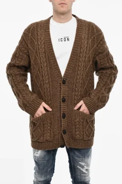 Oversize Fit Cardigan a Trecce con 2 Tasche a Toppa>Dsquared2 Clearance