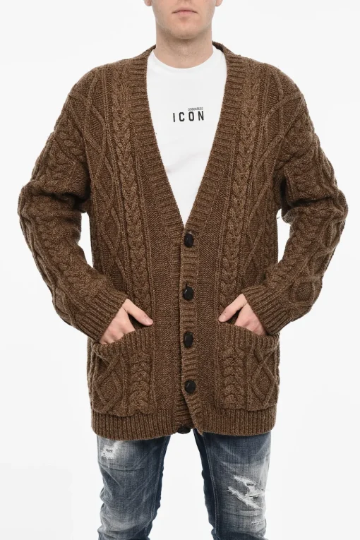 Oversize Fit Cardigan a Trecce con 2 Tasche a Toppa>Dsquared2 Clearance