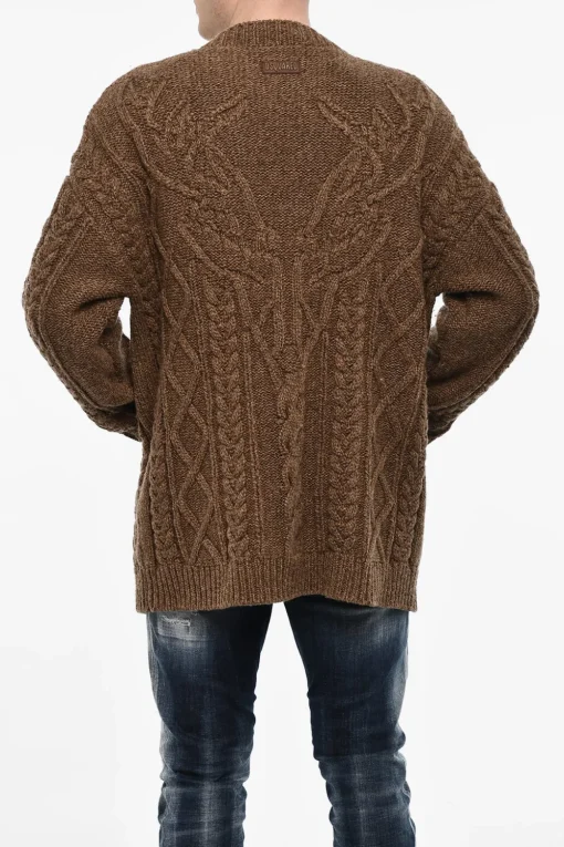Oversize Fit Cardigan a Trecce con 2 Tasche a Toppa>Dsquared2 Clearance