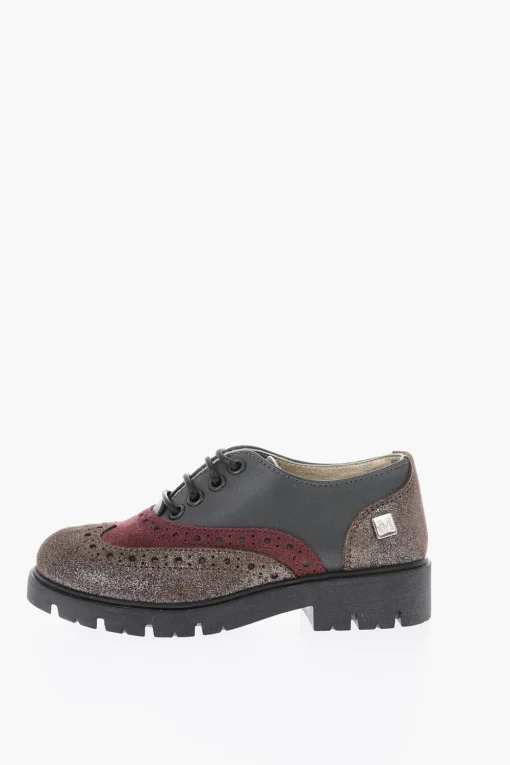 Oxford brogue in pelle con dettagli glitter>Monnalisa Discount