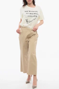 New Pantalone Crop Svasato con Orlo a Taglio Vivo Donna Pantaloni