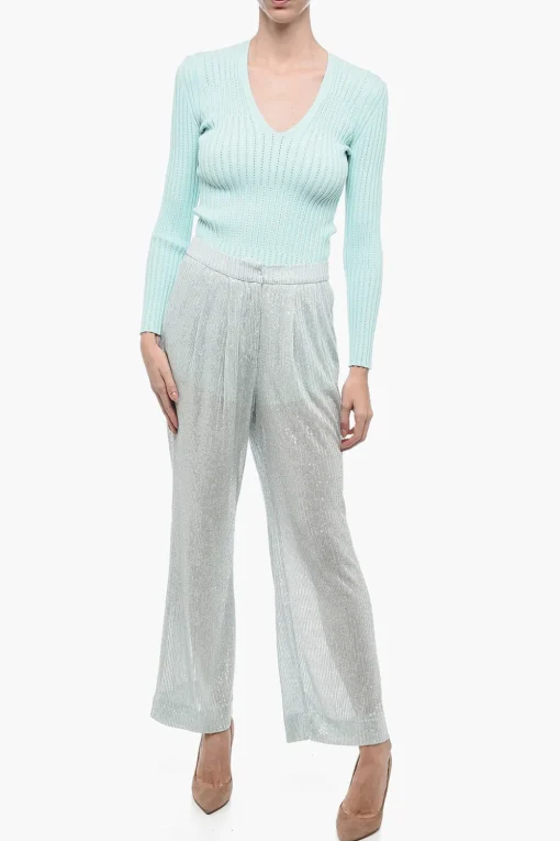 Pantalone in Mesh con Ricamo di Paillettes>Rotate Sale