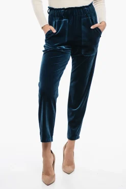 New Pantaloni 2 Tasche in Ciniglia con Elastico in Vita Donna Pantaloni