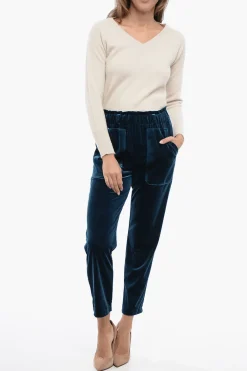New Pantaloni 2 Tasche in Ciniglia con Elastico in Vita Donna Pantaloni