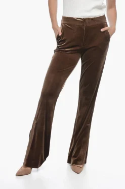 Sale Pantaloni 4 Tasche in Ciniglia con Spacco alla Caviglia Donna Pantaloni