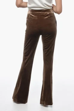 Sale Pantaloni 4 Tasche in Ciniglia con Spacco alla Caviglia Donna Pantaloni