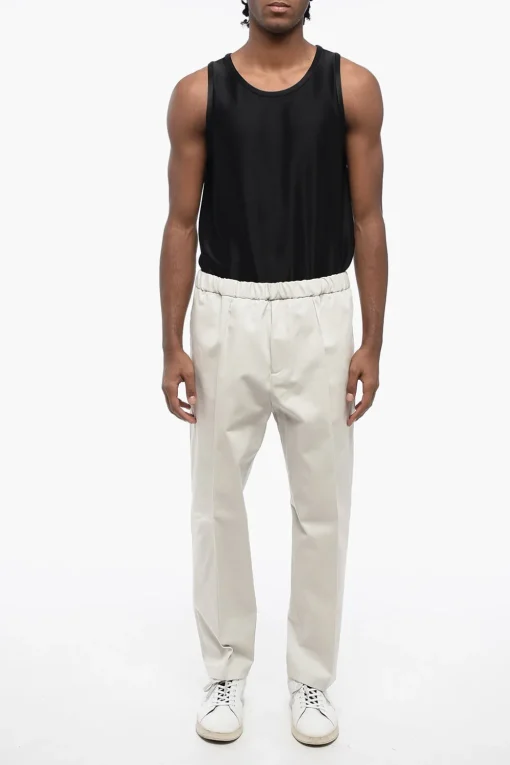 Hot Pantaloni 4 Tasche in Cotone Twill con Elastico in Vita Uomo Pantaloni