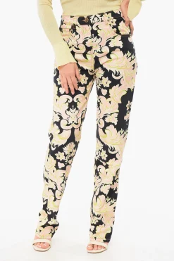 New Pantaloni 5 Tasche in Denim Motivo Floreale Donna Pantaloni