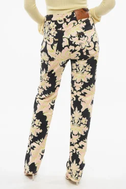 New Pantaloni 5 Tasche in Denim Motivo Floreale Donna Pantaloni