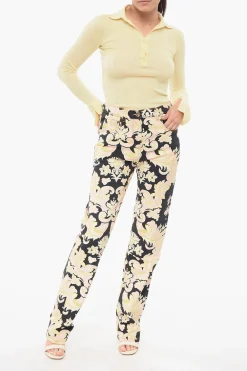 New Pantaloni 5 Tasche in Denim Motivo Floreale Donna Pantaloni