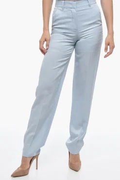 Online Pantaloni 3 Tasche in Misto Lino con Chiusura Nascosta Donna Pantaloni