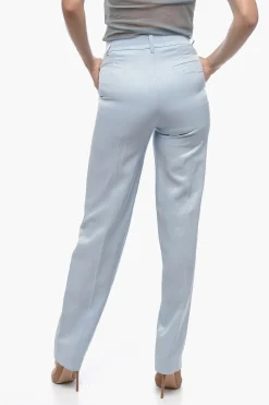 Online Pantaloni 3 Tasche in Misto Lino con Chiusura Nascosta Donna Pantaloni