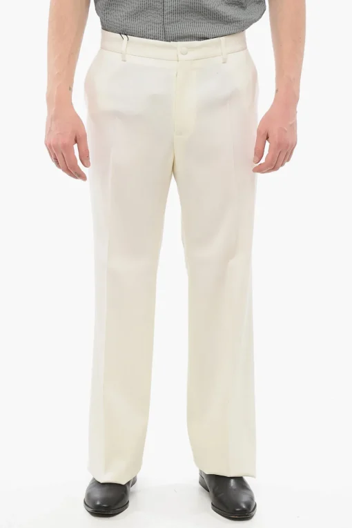 Clearance Pantaloni 4 Tasche in Misto Lana Vergine con Pince Frontale Uomo Pantaloni