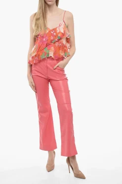 Clearance Pantaloni 5 Tasche Straight Fit in Eco-pelle Donna Pantaloni