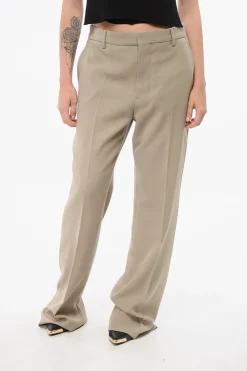 Sale Pantaloni 4 Tasche Straight Fit in Misto Lana Vergine Donna Pantaloni