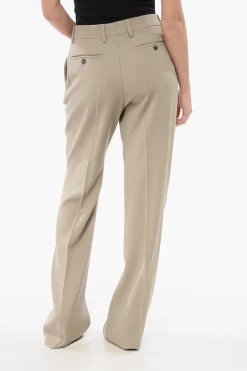 Sale Pantaloni 4 Tasche Straight Fit in Misto Lana Vergine Donna Pantaloni