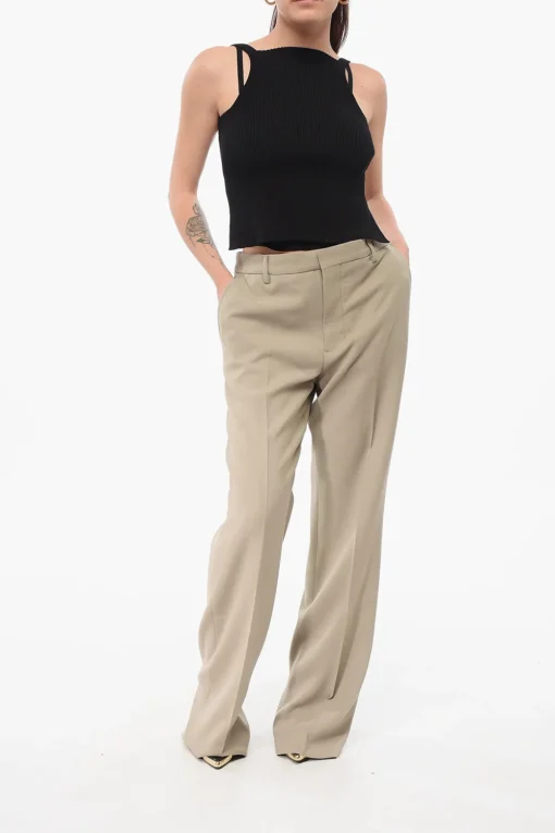 Sale Pantaloni 4 Tasche Straight Fit in Misto Lana Vergine Donna Pantaloni