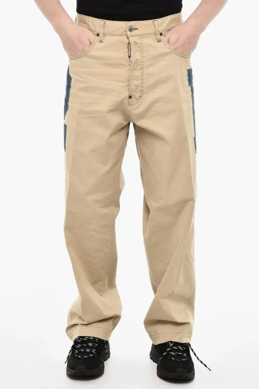 Clearance Pantaloni a 5 Tasche in Cotone Twill con Dettaglio in Denim Uomo Pantaloni