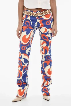 Fashion Pantaloni a Fantasia e a Vita Regolare con Dettagli Cut-Out Donna Pantaloni