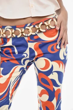Fashion Pantaloni a Fantasia e a Vita Regolare con Dettagli Cut-Out Donna Pantaloni