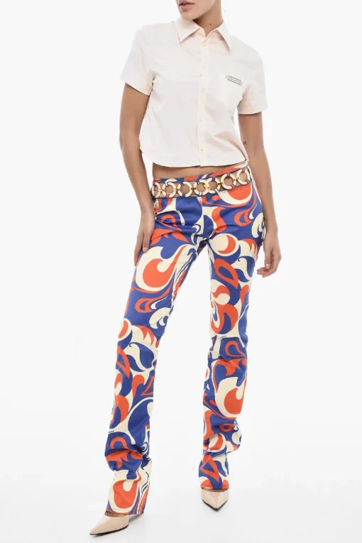Fashion Pantaloni a Fantasia e a Vita Regolare con Dettagli Cut-Out Donna Pantaloni