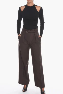 Sale Pantaloni a Gamba Ampia con Chiusura in Velcro Donna Pantaloni