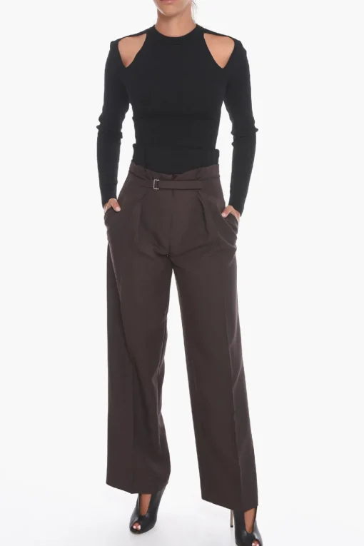 Sale Pantaloni a Gamba Ampia con Chiusura in Velcro Donna Pantaloni