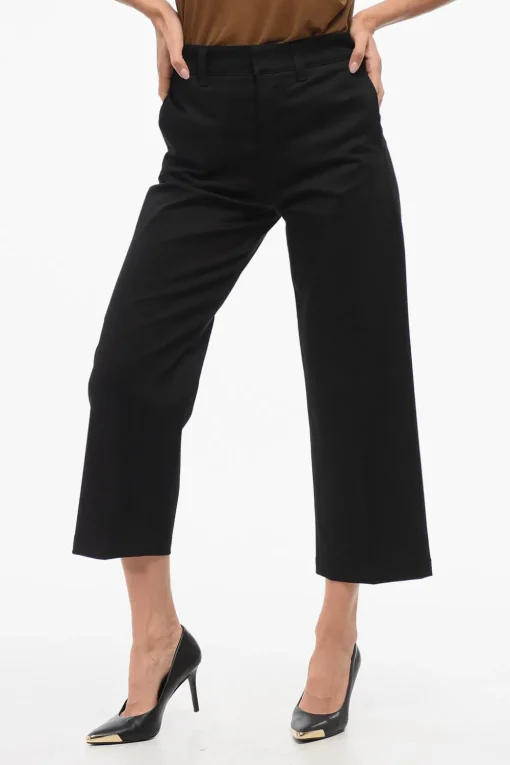 Discount Pantaloni a Gamba Dritta in Cotone Stretch con 2 Tasche Donna Pantaloni
