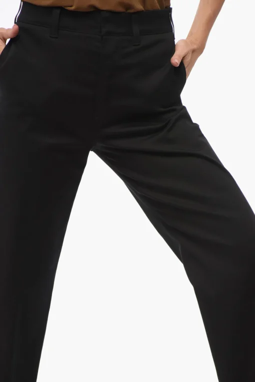 Discount Pantaloni a Gamba Dritta in Cotone Stretch con 2 Tasche Donna Pantaloni