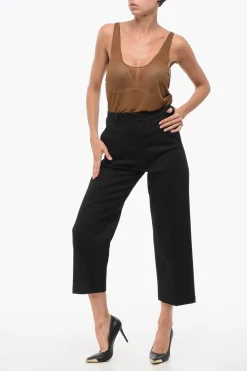 Discount Pantaloni a Gamba Dritta in Cotone Stretch con 2 Tasche Donna Pantaloni