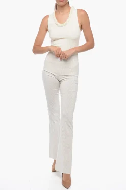 Best Pantaloni a Righe Slim con Orlo Svasato Donna Pantaloni