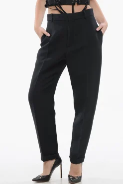 Clearance Pantaloni a Sigaretta in Misto Lana con Pinces Donna Pantaloni