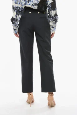 New Pantaloni a Una Pince DOLORES In Lino e Lana Vergine con Bottoni Dorati Donna Pantaloni