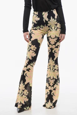 Hot Pantaloni a Vita Alta con Motivo Floreale Donna Pantaloni