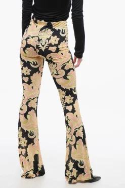 Hot Pantaloni a Vita Alta con Motivo Floreale Donna Pantaloni
