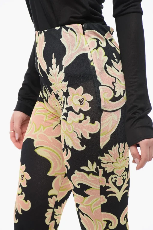 Hot Pantaloni a Vita Alta con Motivo Floreale Donna Pantaloni