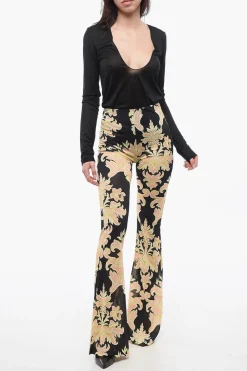 Hot Pantaloni a Vita Alta con Motivo Floreale Donna Pantaloni