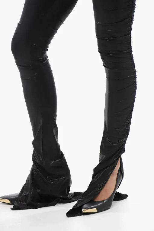 Pantaloni a Vita Alta in Lurex con Dettaglio Raccolto>Rick Owens Fashion