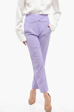 Outlet Pantaloni a Vita Alta in Lana con Chiusura Incrociata Donna Pantaloni