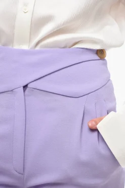 Outlet Pantaloni a Vita Alta in Lana con Chiusura Incrociata Donna Pantaloni