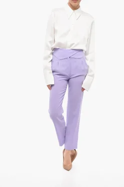 Outlet Pantaloni a Vita Alta in Lana con Chiusura Incrociata Donna Pantaloni
