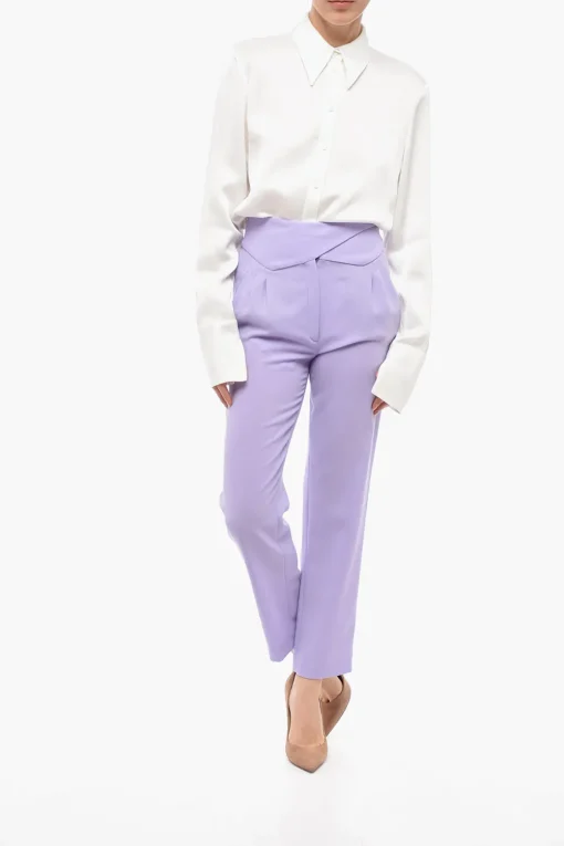 Outlet Pantaloni a Vita Alta in Lana con Chiusura Incrociata Donna Pantaloni