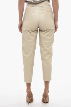 New Pantaloni a Vita Alta in Pelle con Zip Laterale Donna Pantaloni