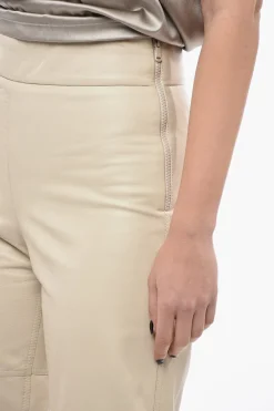 New Pantaloni a Vita Alta in Pelle con Zip Laterale Donna Pantaloni