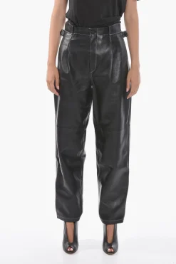Hot Pantaloni a Vita Alta SHOBAK in Pelle a Una Pince Donna Pantaloni