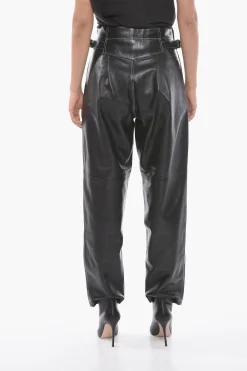 Hot Pantaloni a Vita Alta SHOBAK in Pelle a Una Pince Donna Pantaloni